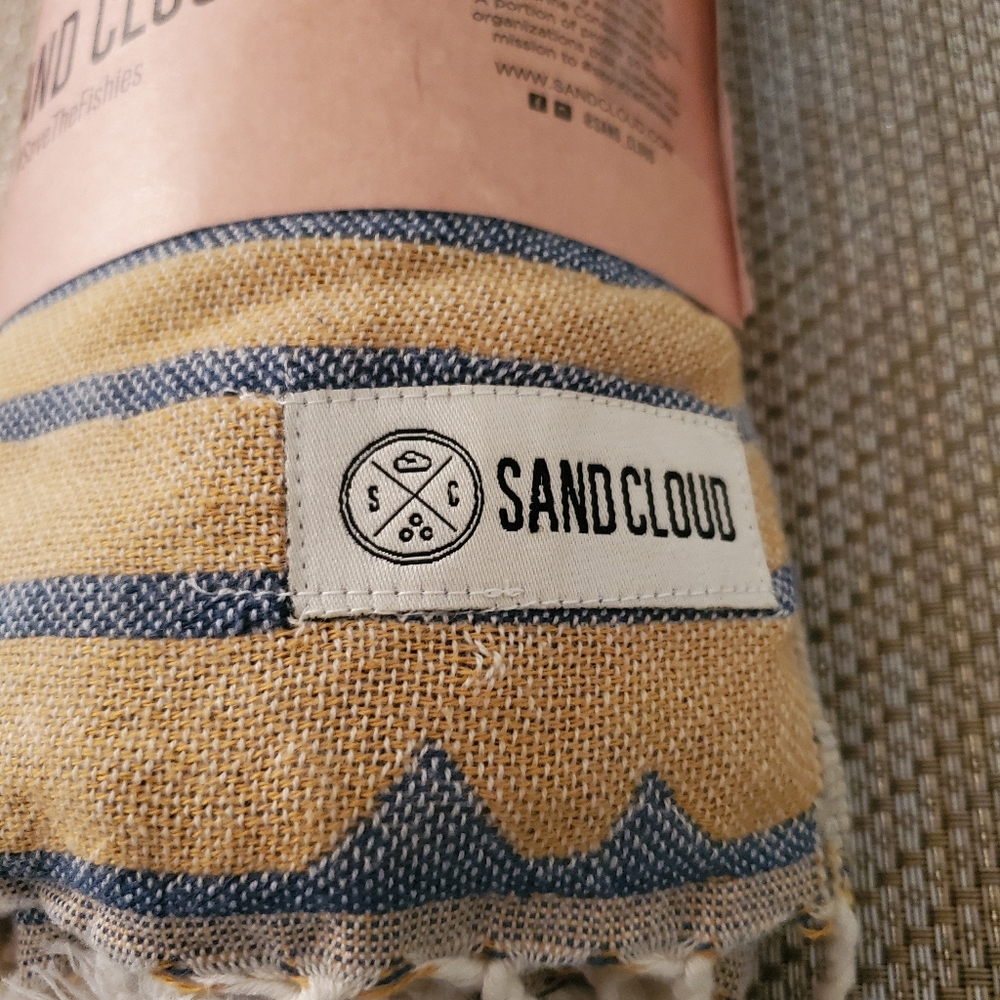 SandCloud Yellow & Blue Striped Turkish Towel New - Picture 4 of 11